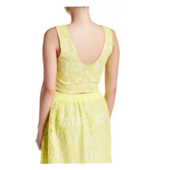Lucy Paris Reece Lace Crop Shell, Size L Neon Bright Yellow - Picture 15 of 15
